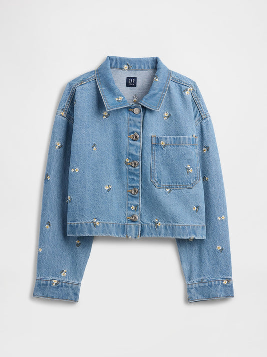 Açık Mavi Relaxed Işlemeli Denim Ceket