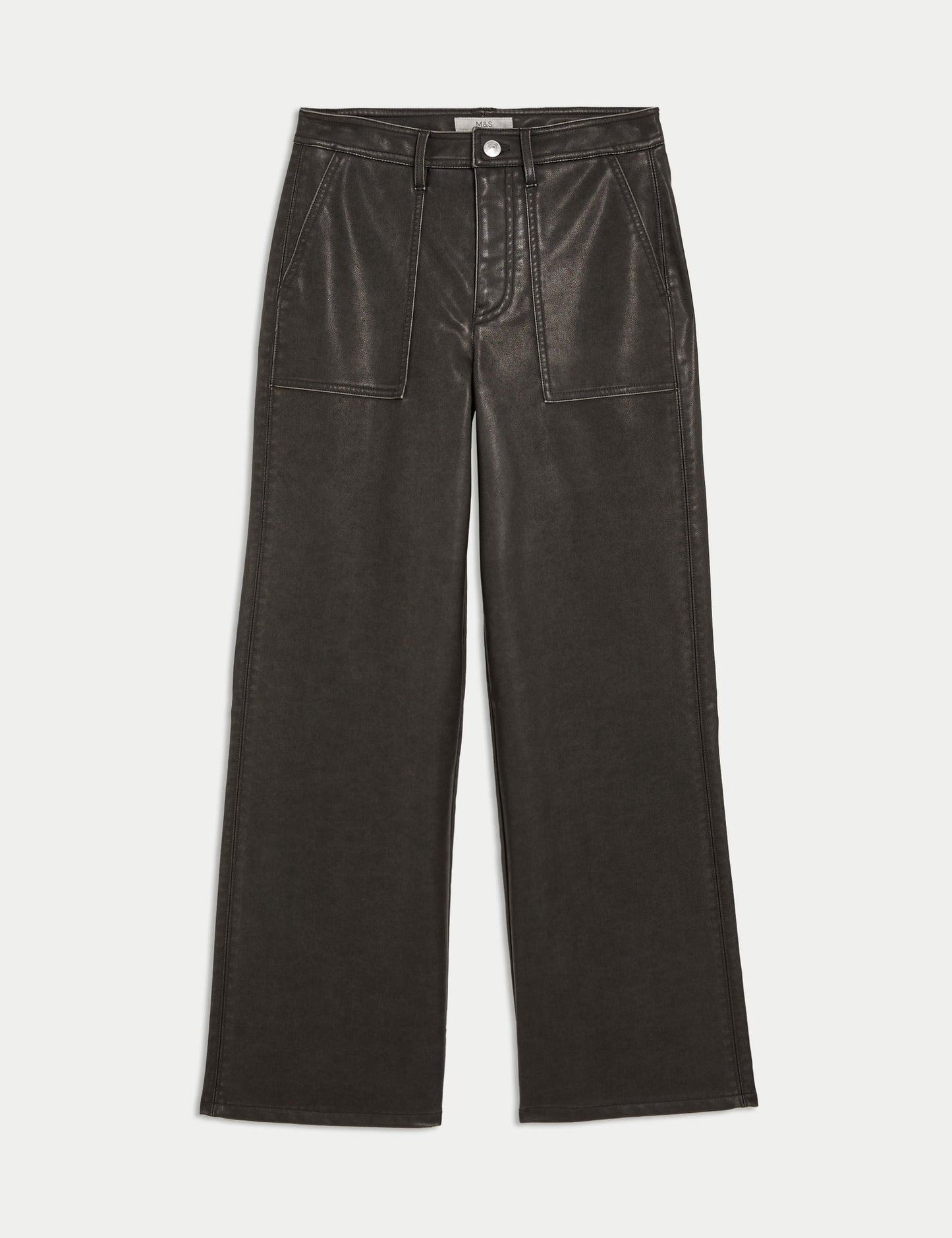 Deri Görünümlü Wide Leg Pantolon
