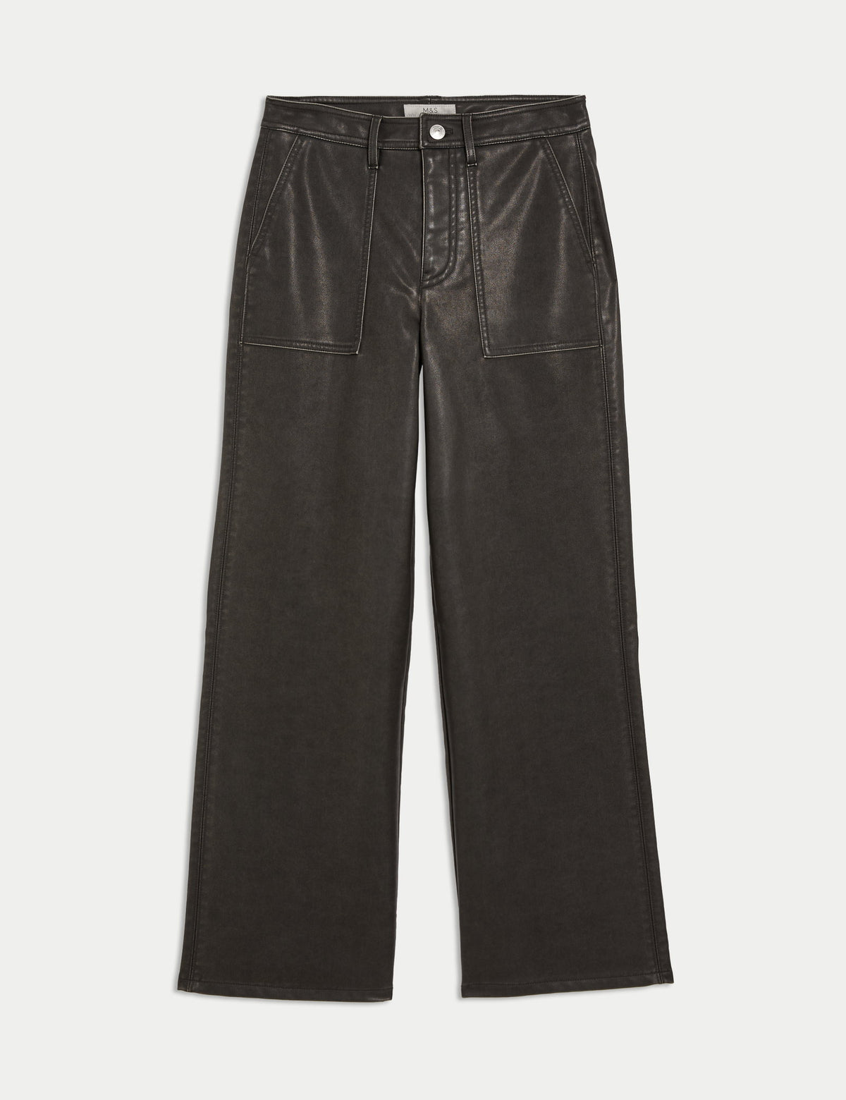 Deri Görünümlü Wide Leg Pantolon