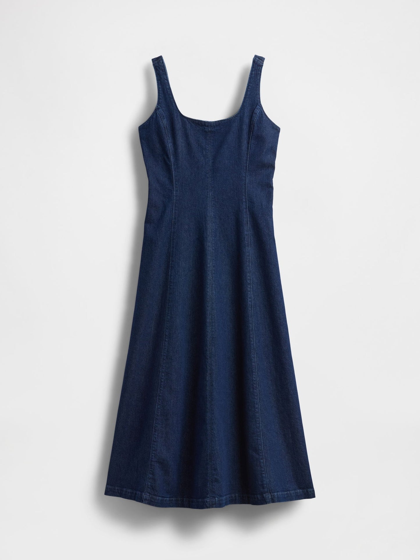 Lacivert Denim Kare Yaka Maxi Elbise