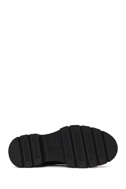 Kadın Siyah Kalın Tabanlı Deri Maskülen Loafer