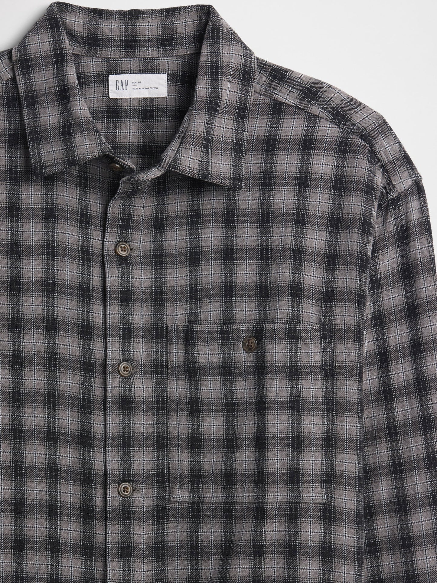Gri Boxy Fit Flannel Gömlek