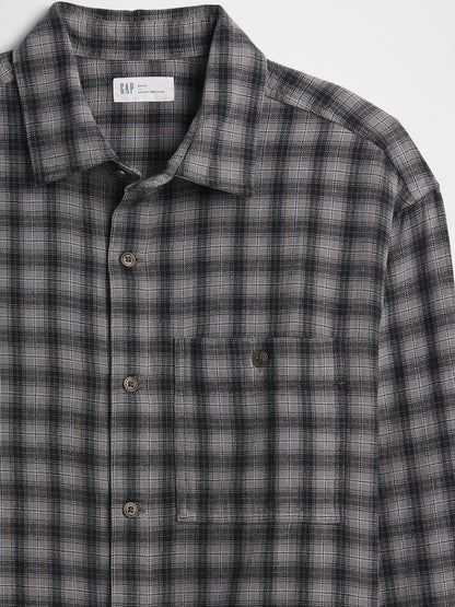 Gri Boxy Fit Flannel Gömlek
