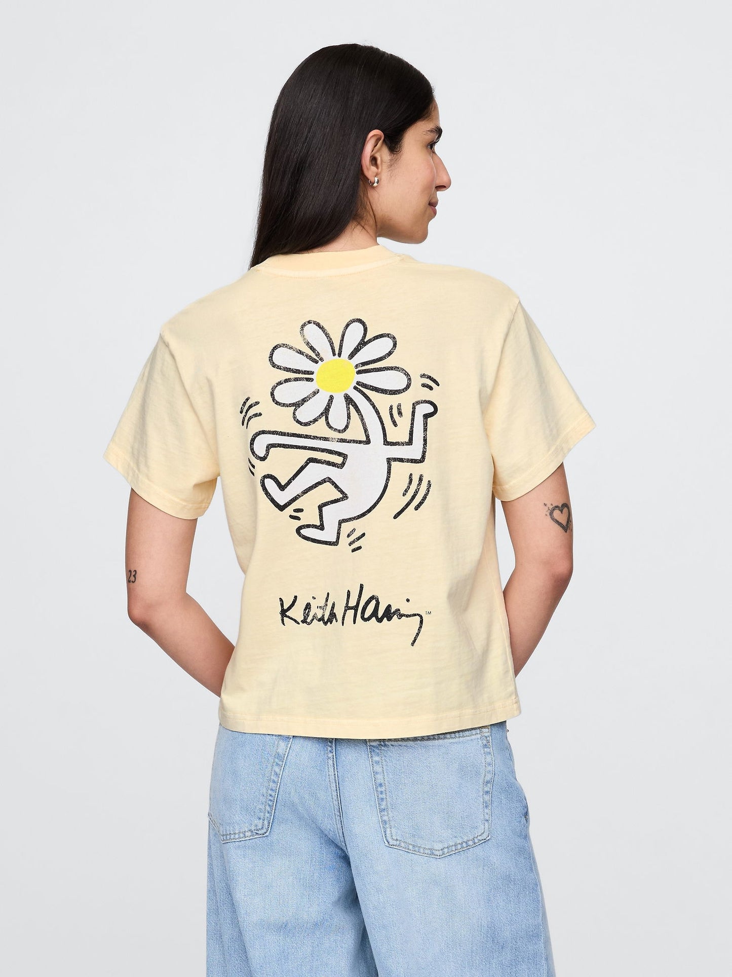 Açık Sarı Keith Haring Relaxed Grafik T-shirt