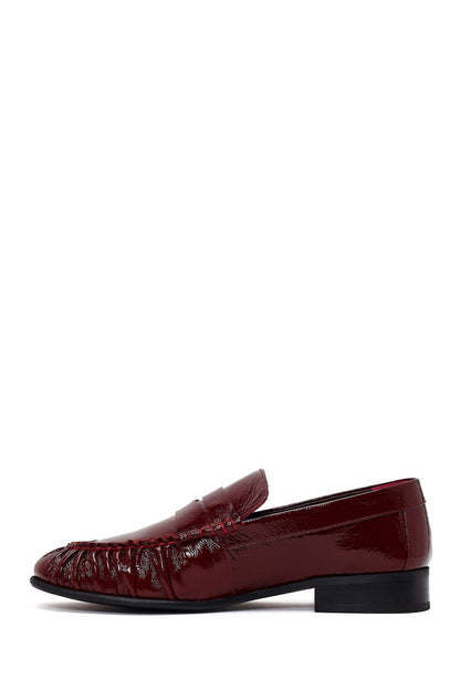 Kadın Bordo Deri Maskülen Loafer