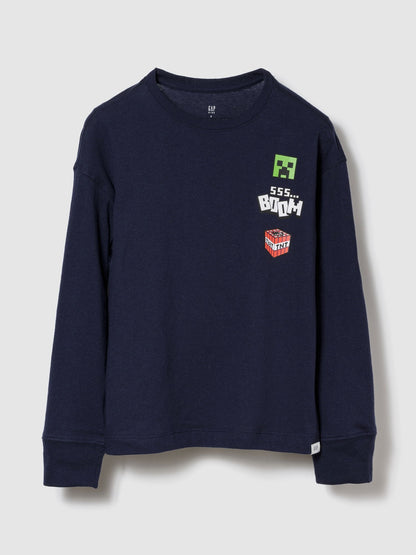Lacivert Minecraft Grafik Baskılı T-shirt