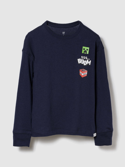 Lacivert Minecraft Grafik Baskılı T-shirt