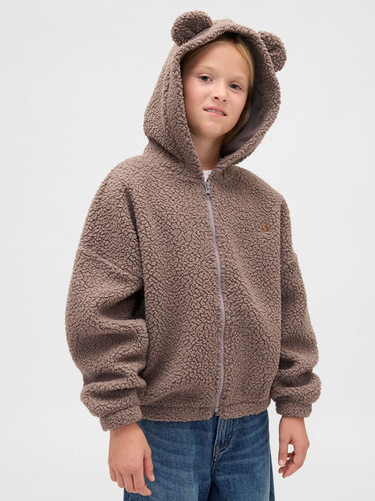 Kahverengi Oversized Bear Fermuarlı Sweatshirt