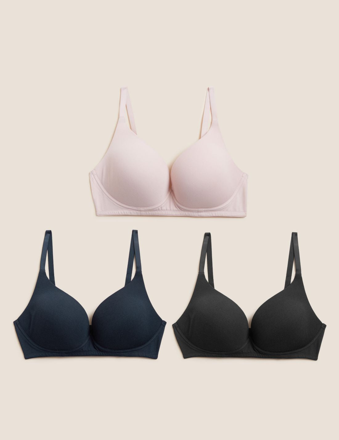 3'lü Balensiz Pamuklu T-shirt Sütyeni Seti