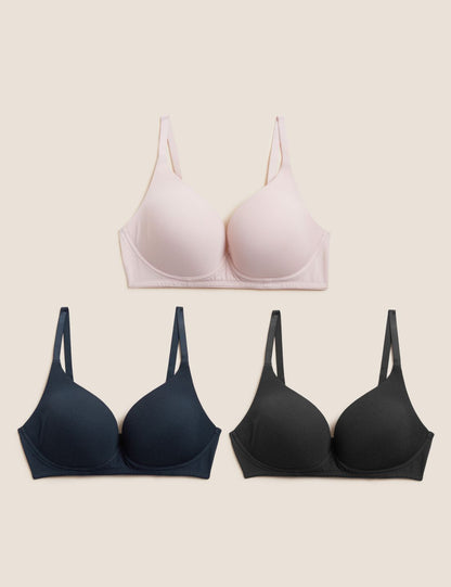 3'lü Balensiz Pamuklu T-shirt Sütyeni Seti