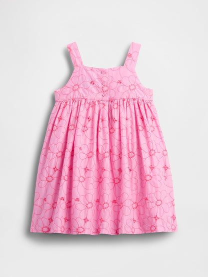 Pembe Çiçekli Eyelet Kemerli Elbise