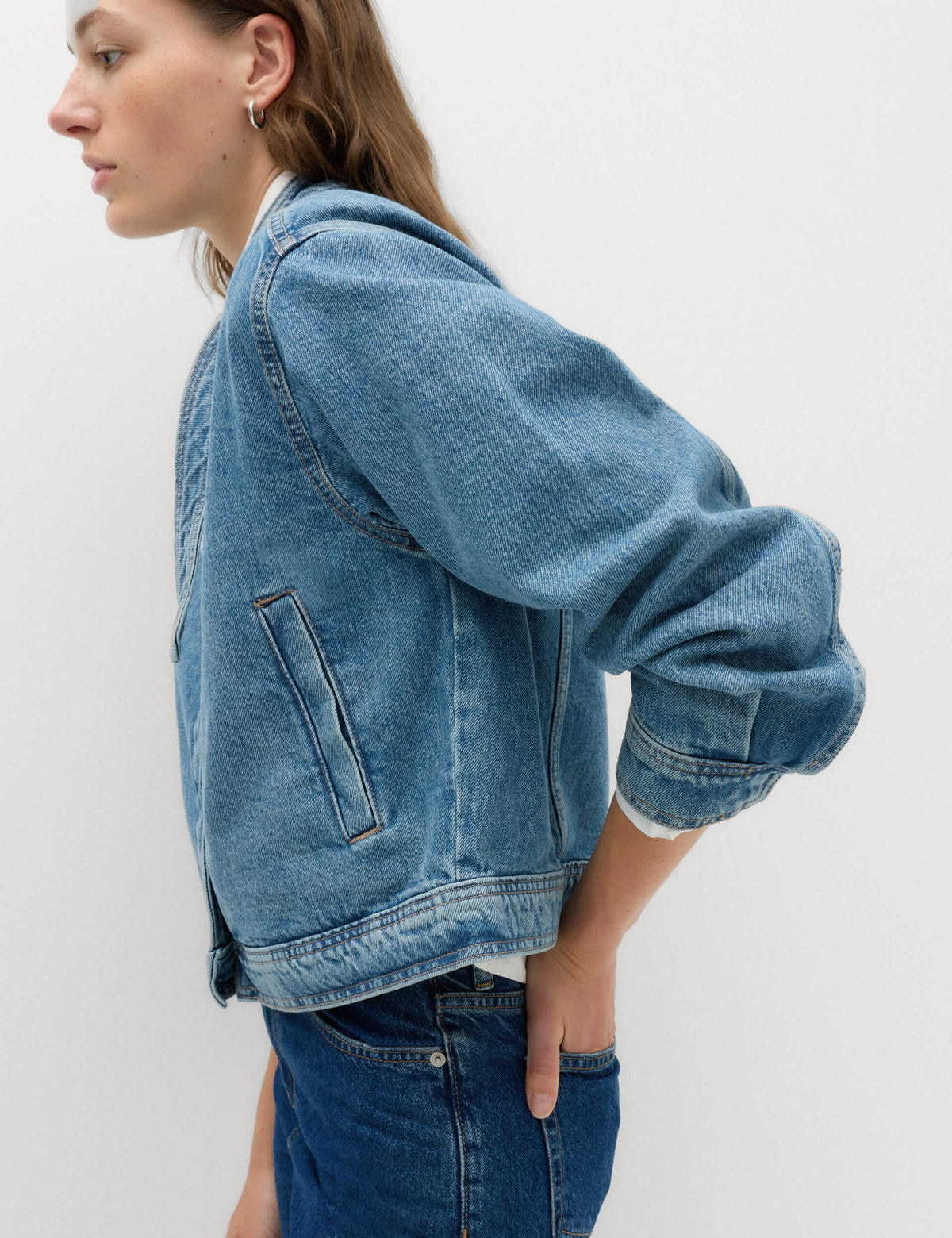 Funnel Yaka Denim Ceket