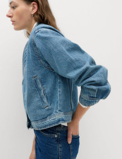 Funnel Yaka Denim Ceket