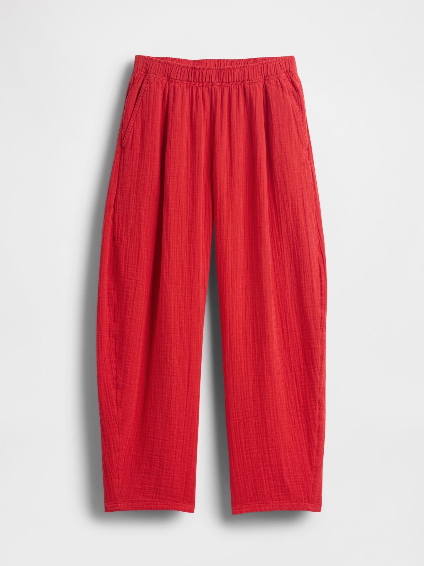Kırmızı Crinkle Gauze Easy Barrel Pantolon
