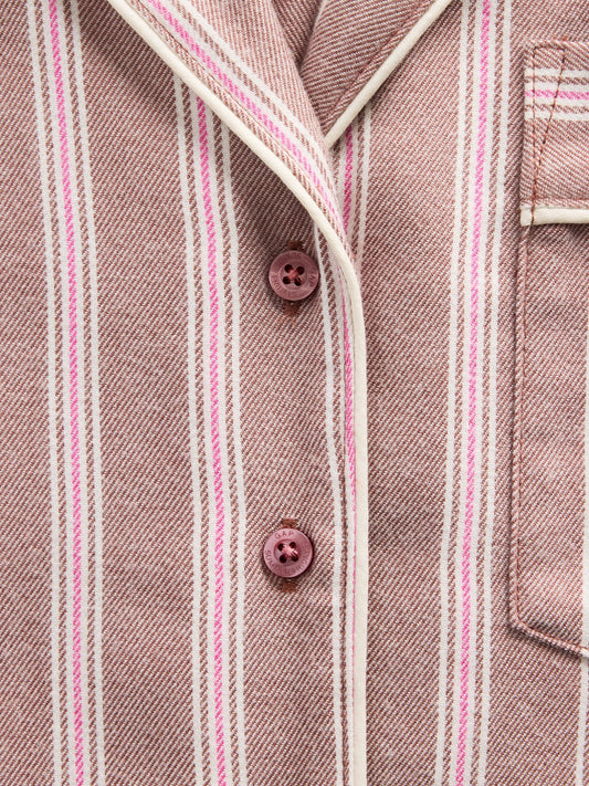 Koyu Pembe Gap × Summer Fridays Relaxed Flannel Çizgili Pijama Üstü