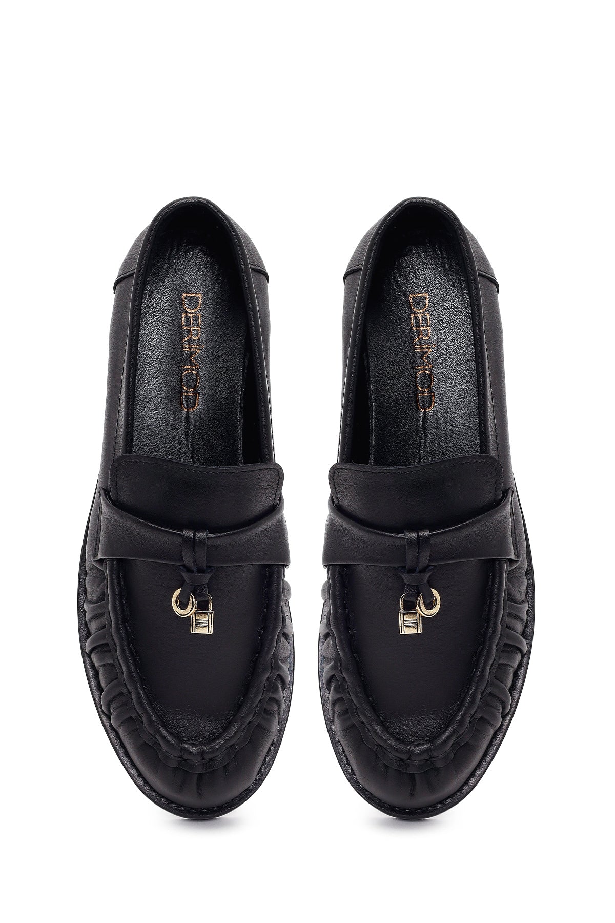 Kadın Siyah Deri Maskülen Loafer