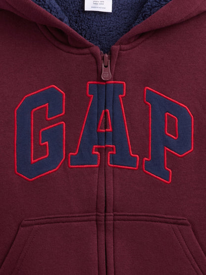 Bordo Sherpa Astarlı Logo Fermuarlı Sweatshirt