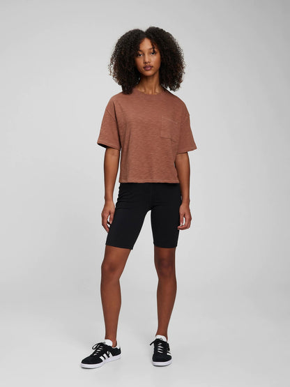 Kahverengi 100% Organik Pamuk Cep Detaylı T-shirt