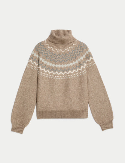 Fairisle Boğazlı Yaka Kazak