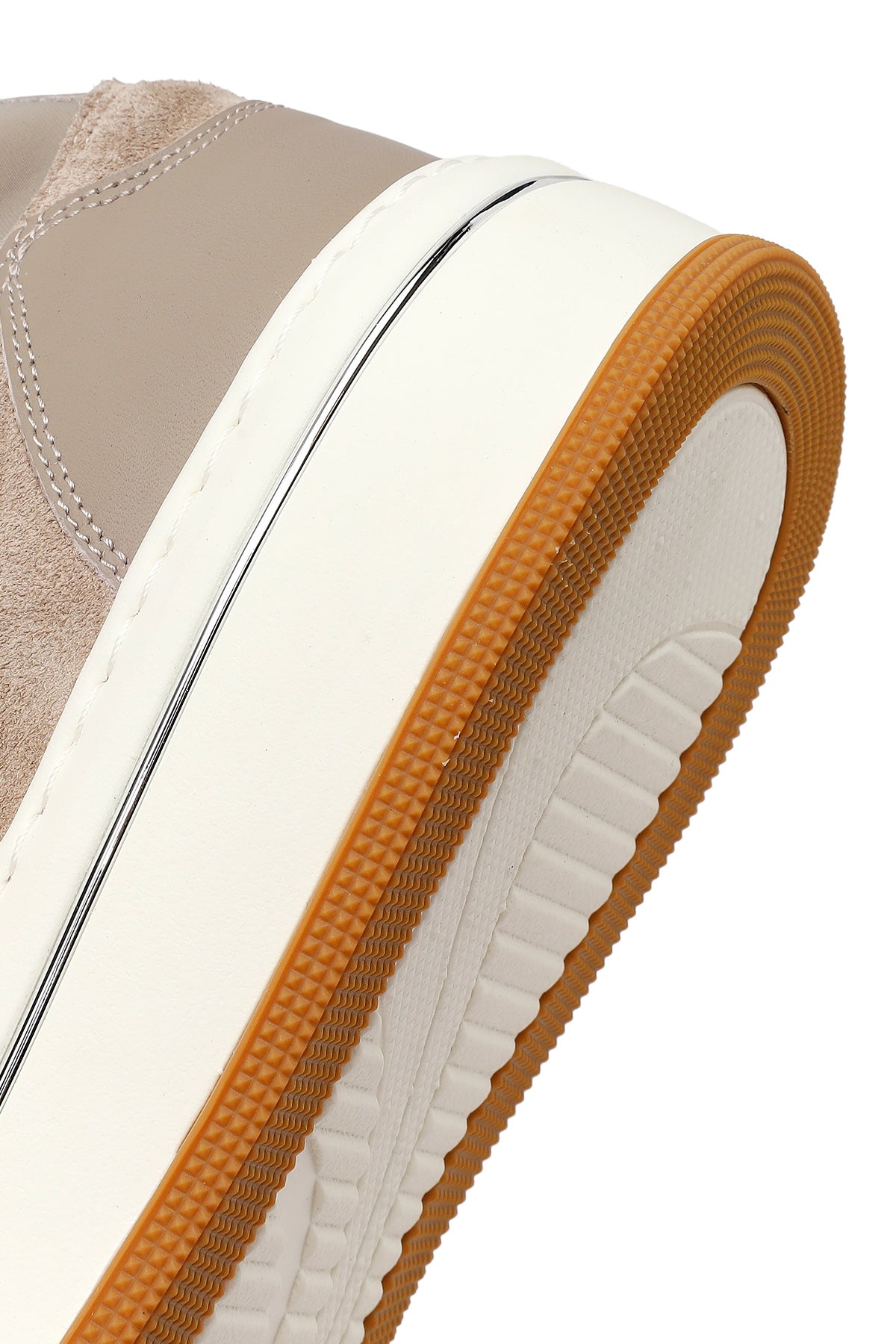 Erkek Bej Bağcıklı Kalın Tabanlı Deri Sneaker