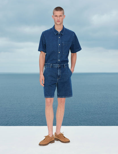 Saf Pamuklu Denim Kısa Kollu Gömlek