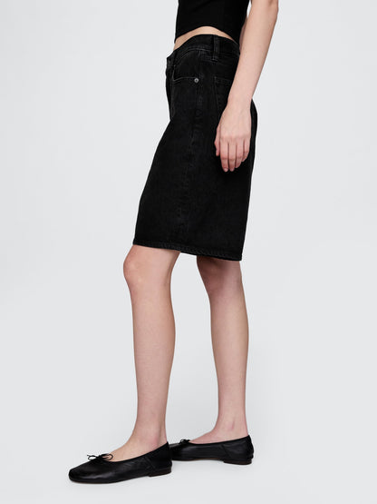 Siyah 11.5 Mid Rise Longline Denim Şort