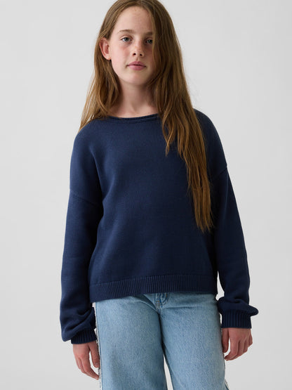 Lacivert %100 Pamuk Oversized Rollneck Kazak
