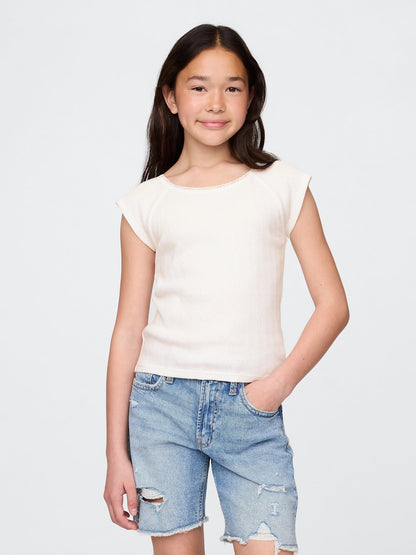 Çok Renkli Dantel Yaka Pointelle T-shirt