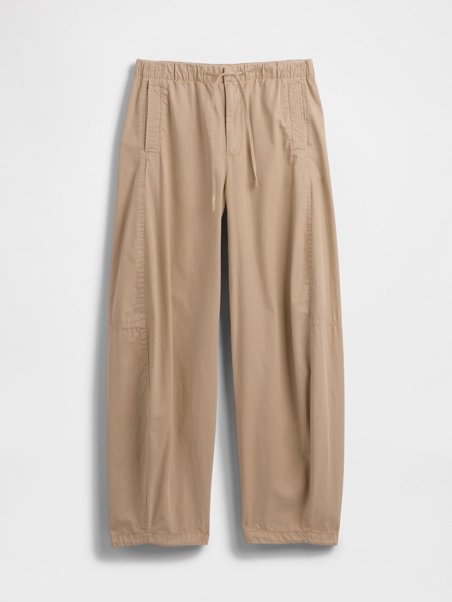 Bej Mid Rise Barrel Paraşüt Pantolon
