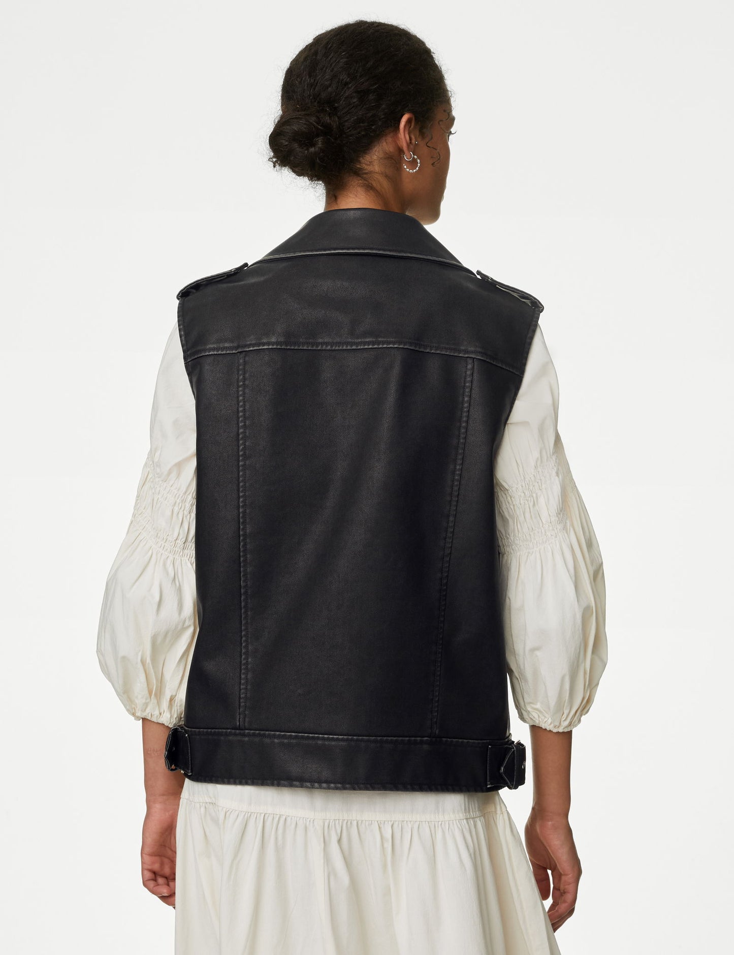 Relaxed Fit Suni Deri Biker Yelek