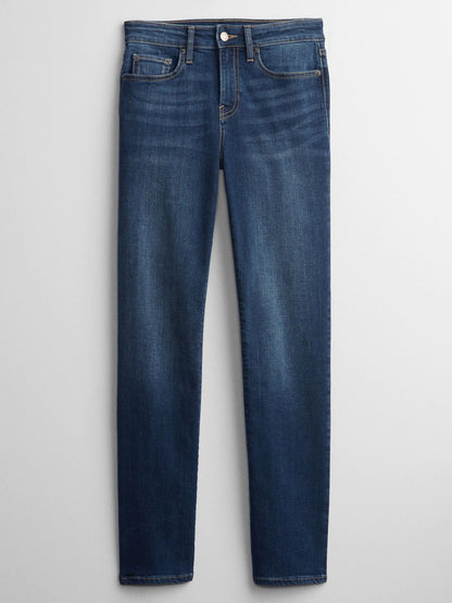 Koyu Mavi Mid Rise Straight Leg Jean Pantolon