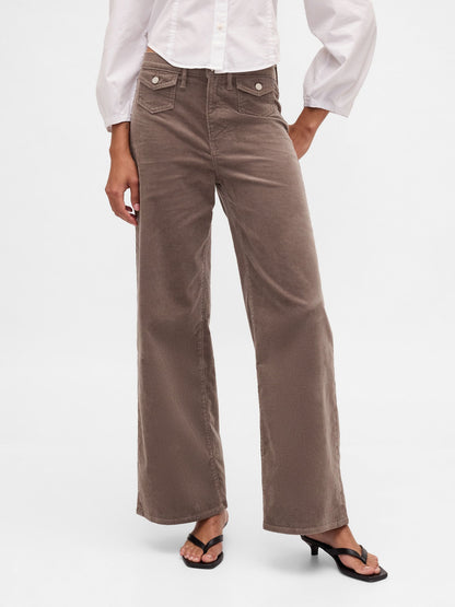 Kahverengi High Rise Stride Kadife Wide-leg Pantolon
