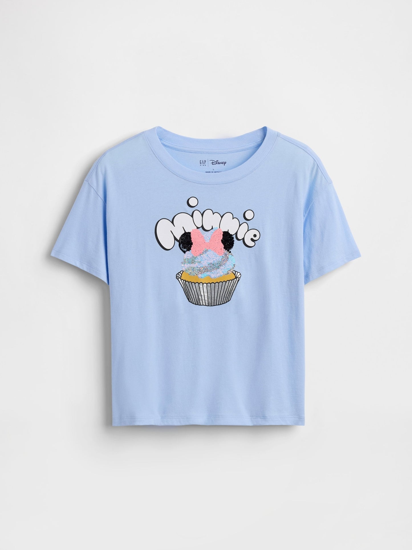 Açık Mavi Disney Oversized Flippy Sequins Grafik Baskılı T-shirt