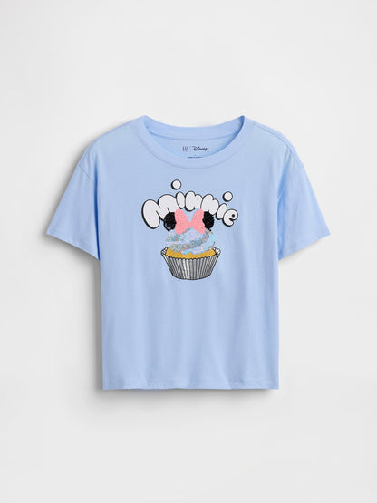 Açık Mavi Disney Oversized Flippy Sequins Grafik Baskılı T-shirt