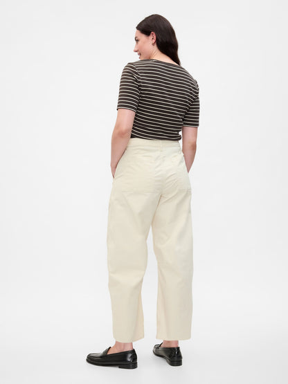 Kırık Beyaz High Rise Barrel Khaki Pantolon