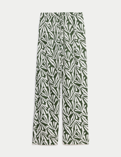 Yüksek Bel Desenli Crop Wide Leg Pantolon