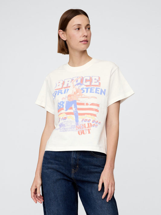 Beyaz Bruce Springsteen Rahat Grafik T-shirt