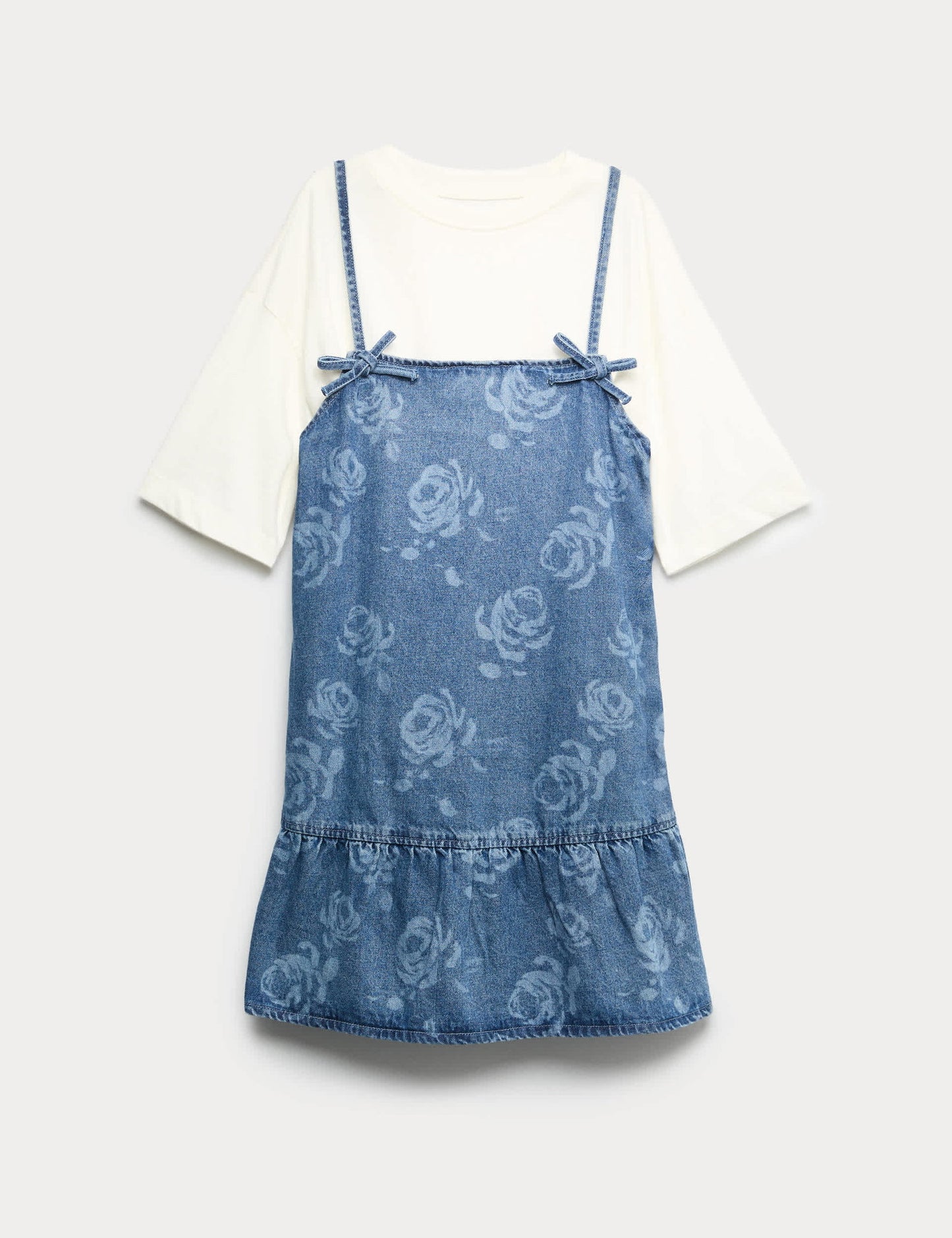 Desenli Denim Elbise & Tişört