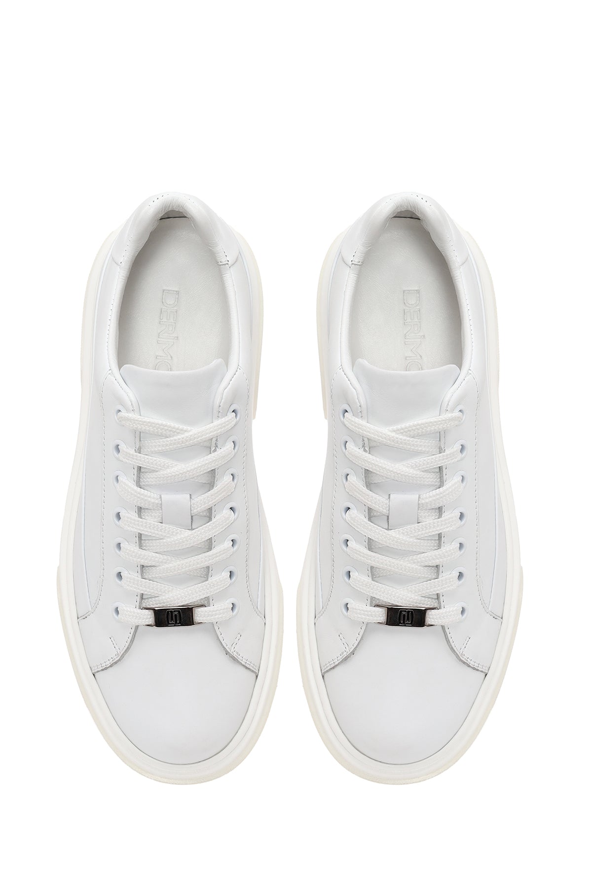 Erkek Beyaz Bağcıklı Kalın Tabanlı Deri Sneaker