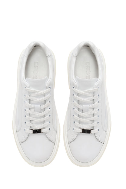 Erkek Beyaz Bağcıklı Kalın Tabanlı Deri Sneaker