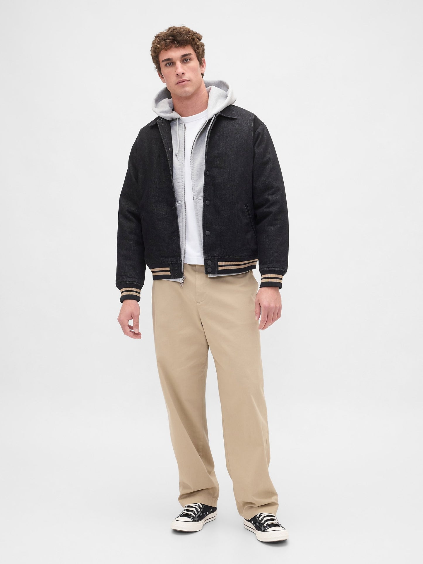 Siyah Oversized Varsity Denim Ceket