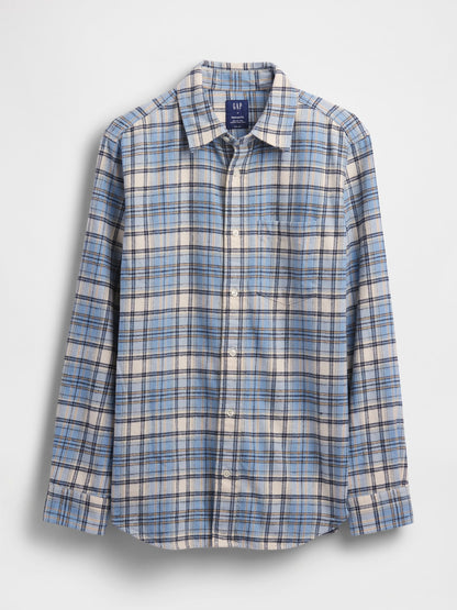 Açık Mavi Organik Pamuk Relaxed Flannel Gömlek