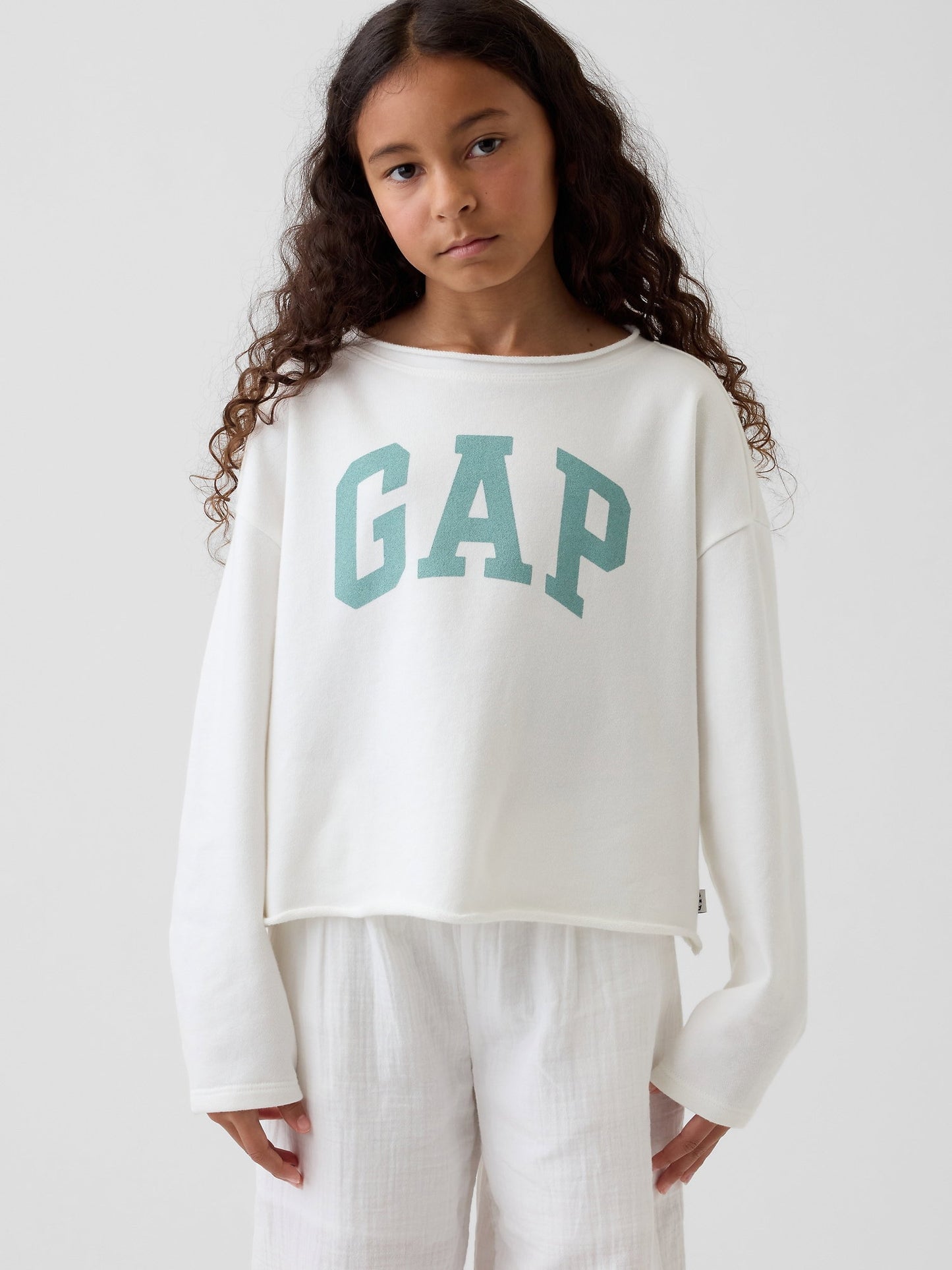 Beyaz Fransız Havlu Kumaş Wide-neck Logo Sweatshirt
