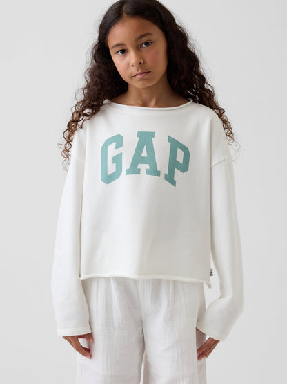 Beyaz Fransız Havlu Kumaş Wide-neck Logo Sweatshirt