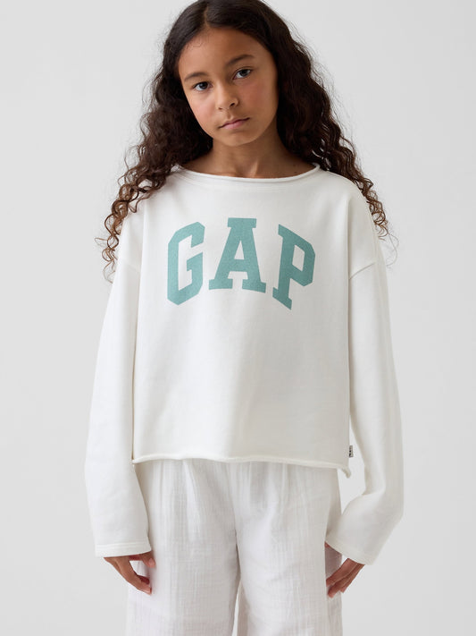 Beyaz Fransız Havlu Kumaş Wide-neck Logo Sweatshirt