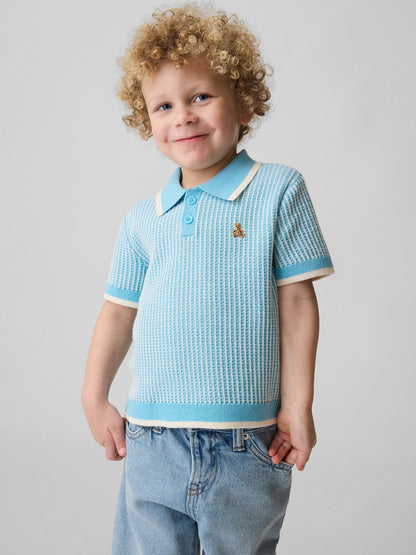 Açık Mavi Textured Örgü Polo T-shirt
