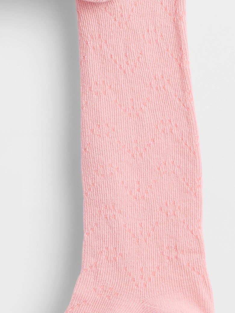 Pembe Pointelle Bear Baskılı Külotlu Çorap