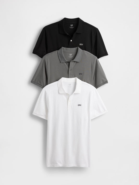 Siyah Stretch Pique Polo T-shirt (3’lü)