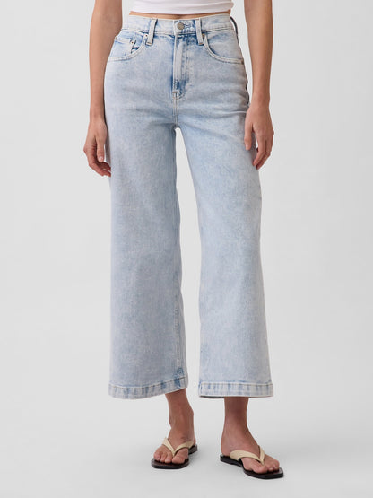 Açık Mavi High Rise Stride Wide-leg Ankle Jean Pantolon