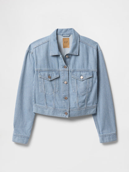 Mavi Ultrasoft Icon Denim Çizgili Crop Ceket